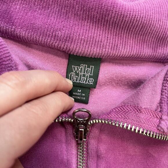 Wild Fable Velour 1/4 Zip Pullover Sweatshirt Purple Magenta Sz Medium Oversized - Picture 5 of 11